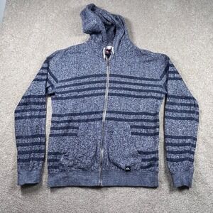 Quiksilver Mens Full Zip Hoodie Blue Marled Striped Sweater Jacket Size Medium